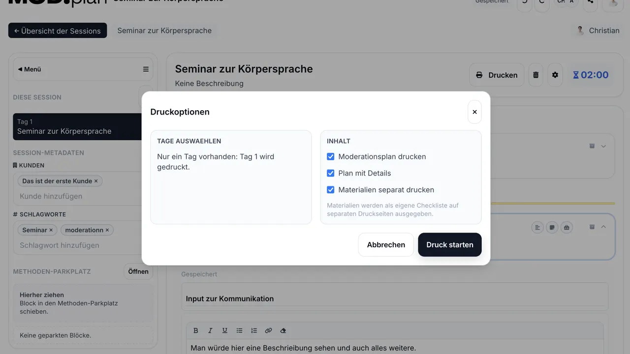 Planeransicht mit Blöcken und Zeitstruktur